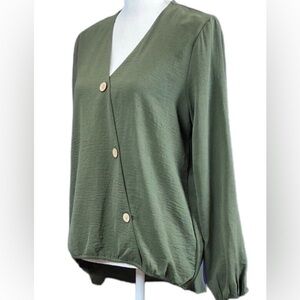 Fred David Olive Blouse with button detail